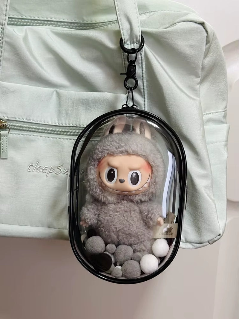V1 V2 Labubu Protective Cover Cotton Doll Sitting Bag Transparent Doll 17Cm Dustproof Hanging Plush Doll Dust Drying Doll Bag
