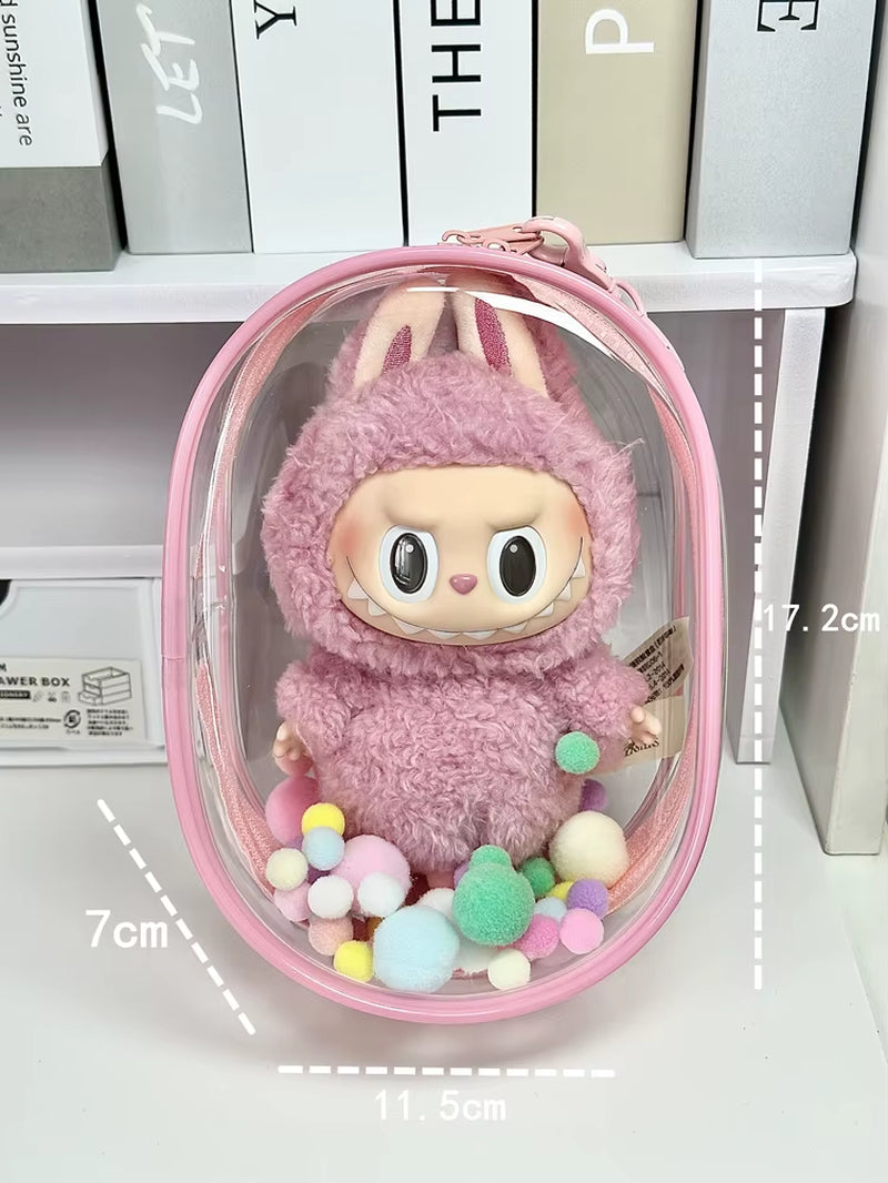 V1 V2 Labubu Protective Cover Cotton Doll Sitting Bag Transparent Doll 17Cm Dustproof Hanging Plush Doll Dust Drying Doll Bag