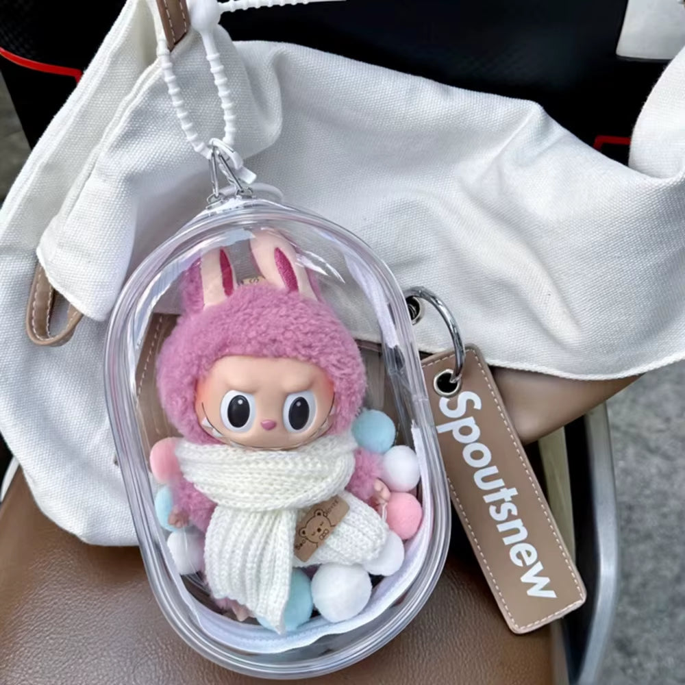 V1 V2 Labubu Protective Cover Cotton Doll Sitting Bag Transparent Doll 17Cm Dustproof Hanging Plush Doll Dust Drying Doll Bag