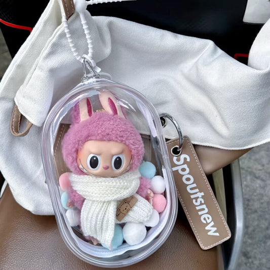 V1 V2 Labubu Protective Cover Cotton Doll Sitting Bag Transparent Doll 17Cm Dustproof Hanging Plush Doll Dust Drying Doll Bag