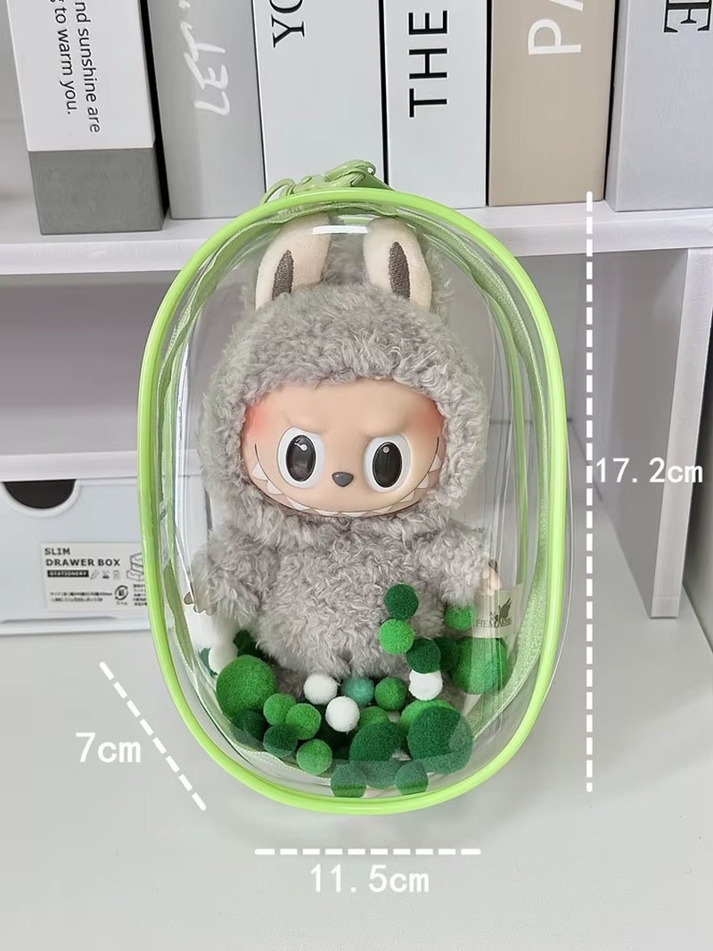 V1 V2 Labubu Protective Cover Cotton Doll Sitting Bag Transparent Doll 17Cm Dustproof Hanging Plush Doll Dust Drying Doll Bag