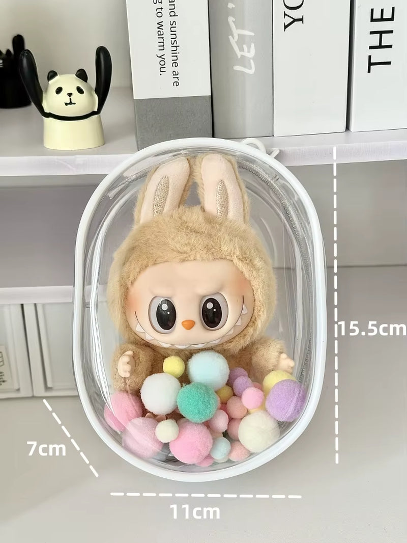 V1 V2 Labubu Protective Cover Cotton Doll Sitting Bag Transparent Doll 17Cm Dustproof Hanging Plush Doll Dust Drying Doll Bag